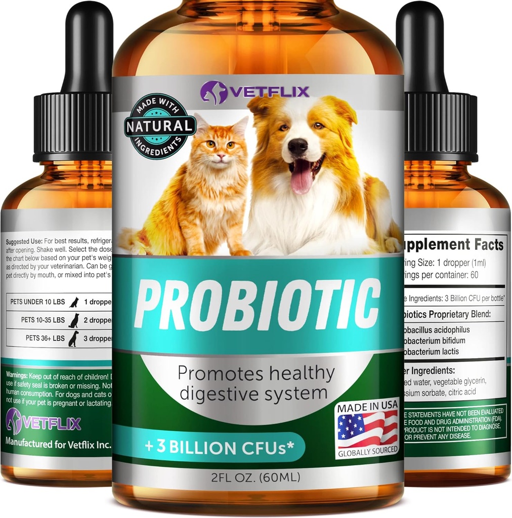 Köpekler için Premium Probiyotikler, Kediler - Digestive Enzymes & Prebiyotiks Supplement - Relieve Diarrhea, Vomiting, Upset Stomach, Gas, Constipation & Bad Breath - Supports Digestive System - 2 Fl Oz