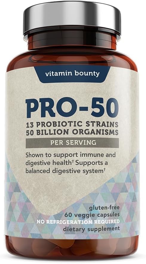 Bounty Pro-50 Probiyotiks 50 Milyar CFU for Women & Men - 13 Multi Strain Probiyotik + Prebiyotik - Gut Health Support için Digestive Health Supplements - Men & Women için Gecikmiş Yayın Kapsülleri