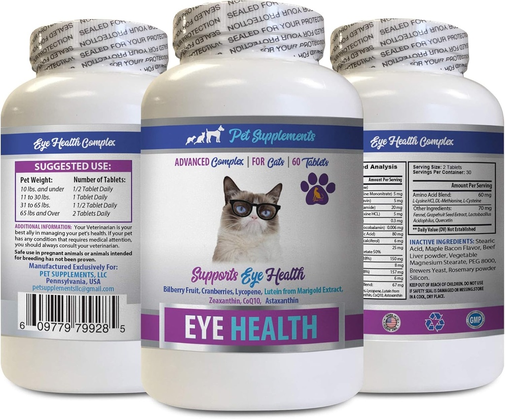 Kedi Göz Vitaminleri - Cats Eye Health Complex - Eye Sight için Gelişmiş Formula - Immune Boost - kedi astaxanthin - 1 Şişe (60 Tablet)