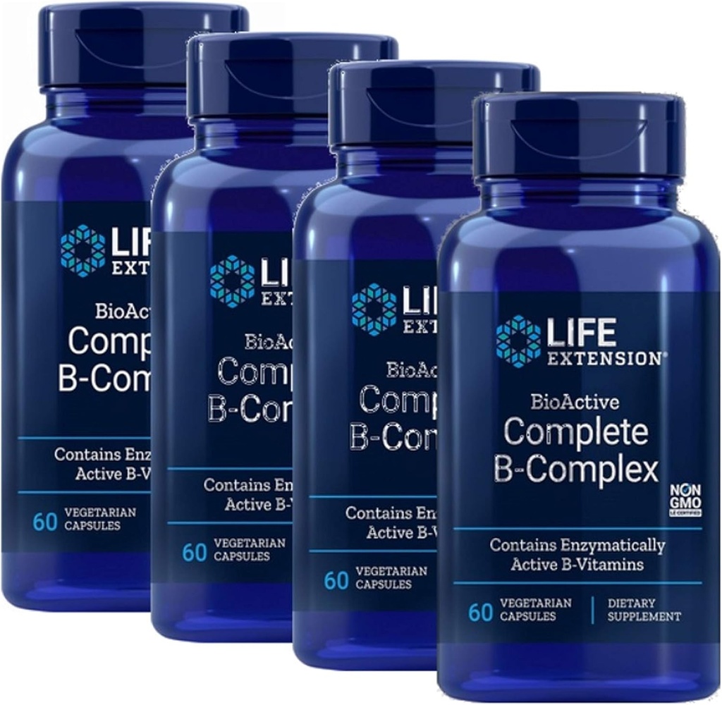 Life Extension BioActive Complete B Kompleksi En Tamam B Kompleks Formula 60 Vegetarian Capsules 4-Pak