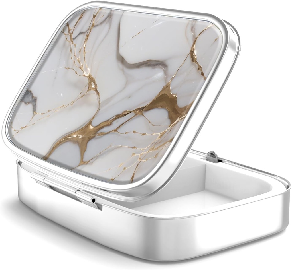Pill Box 2 Karşılaştırma Küçük Pill Vakası, Pocket veya Purse Pill Organize Pill Konteynerleri Vitaminler, İlaçlar, Fish Oil ve Supplements (Gray Marbling Gold)