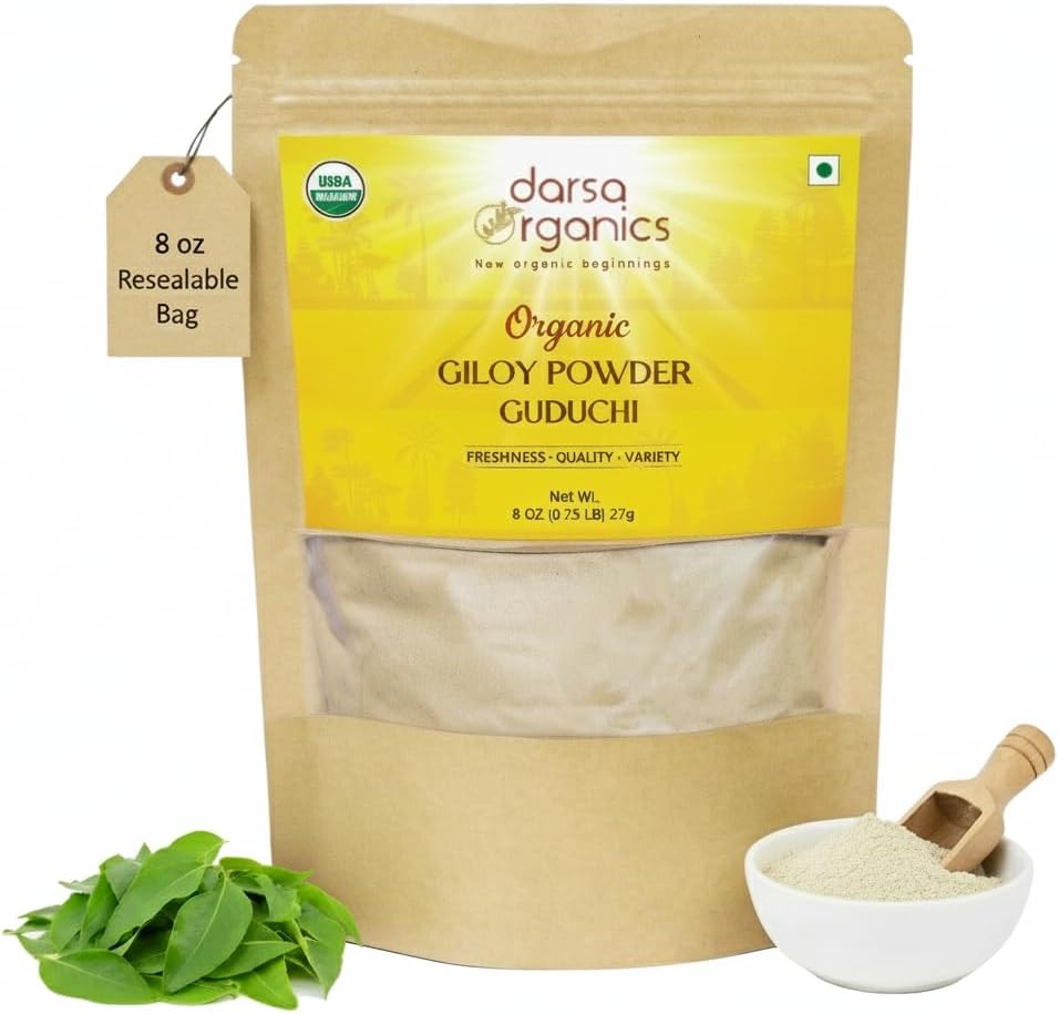 Giloy Toz 8 oz - Premium USDA Organik Guduchi Toz (Tinospora Cordifolia), Ayurvedic Herb for Immunity & Wellness, Herbal Tea & Tars, Non-GMO, Kosher, Vegan, Resealable Pouch