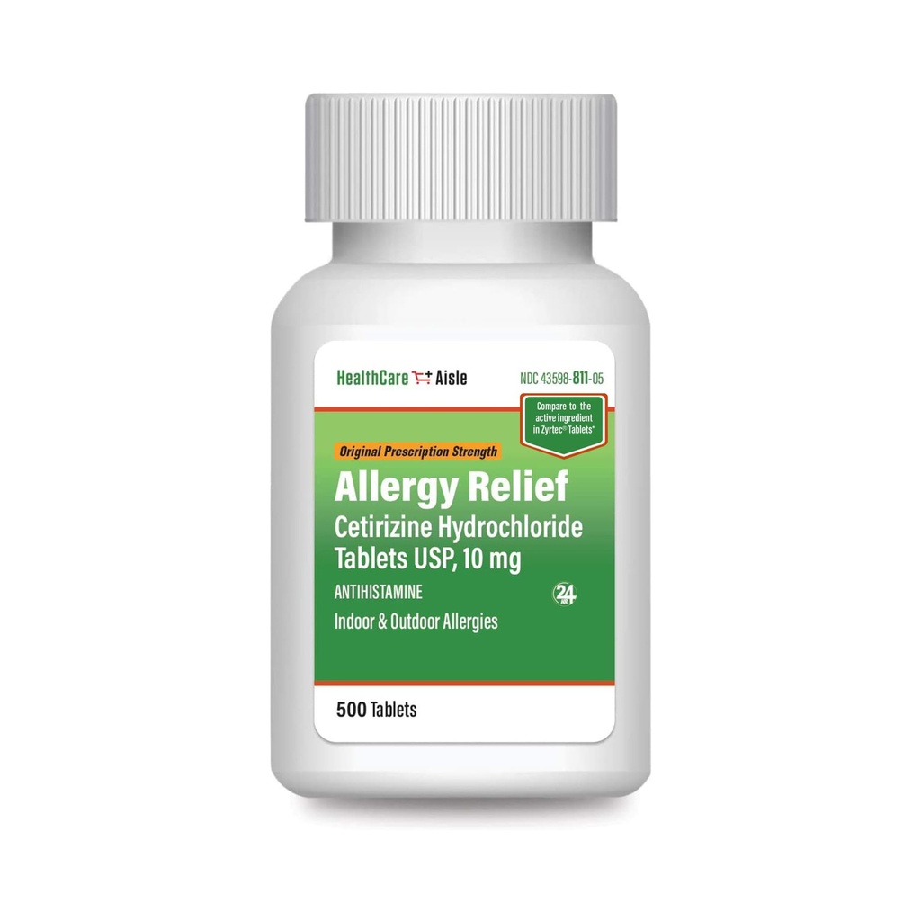 HealthCareAisle Anti Anti Anti Anti Allergy Relief - Cetirizine Tablet Tabletleri USP, 10 mg - 500 Tablet - Orijinal Prescription Strength Alerji ilaçları, 24 Saat Yardımı