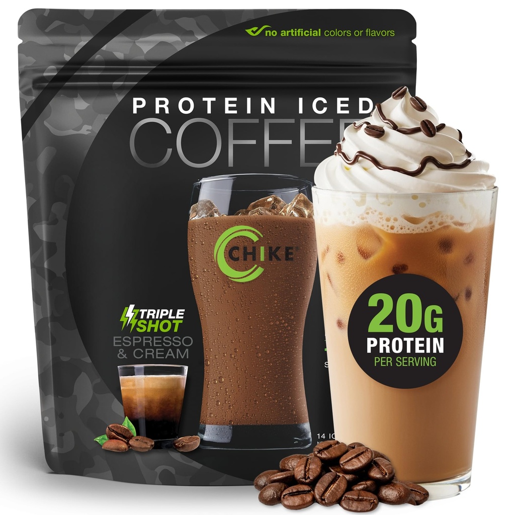 CHIKE Triple Shot Espresso & Cream Protein Buzlu Kahve, 20 G Protein, 3 Shots Espresso, 1 G Sugar, Keto Friendly and Gluten Free, 14 Hizmetler (15.8 Ounce)