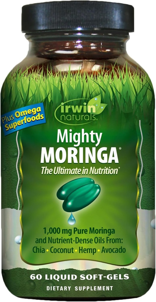 Irwin Naturals Moringa - 60 Softgels - 1.000 mg Pure Moringa ve Nutrient-Dense Oils from Chia, Coconut, Hemp, Aokado