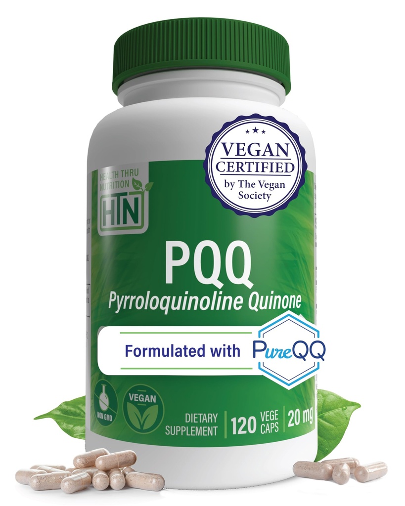 Sağlık Thru Beslenme PQ 20mg 120 Pyrroloquinoline Quinone'yi PureQ olarak servis eder | Mitochondrial Biogenesis | sertifikalı Vegan | Non-GMO Gluten Soy Free Capsules| Clean Label PQQQ Tamam Tamam Tamam Tamam