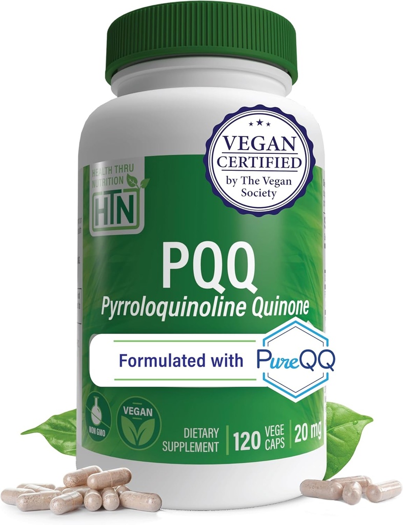 Sağlık Thru Beslenme PQ 20mg 120 Pyrroloquinoline Quinone'yi PureQ olarak servis eder | Mitochondrial Biogenesis | sertifikalı Vegan | Non-GMO Gluten Soy Free Capsules| Clean Label PQQQ Tamam Tamam Tamam Tamam