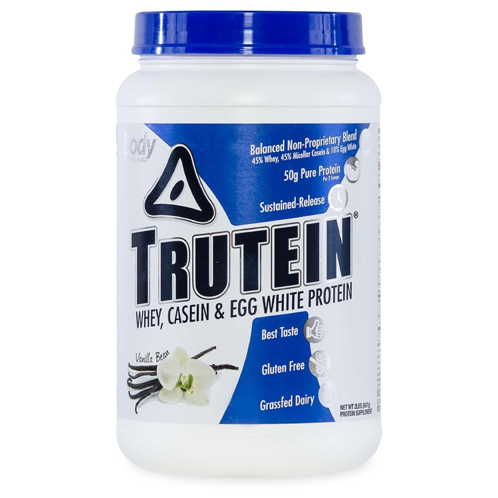 Vücut Beslenme Trutein Yüksek Protein Tozu:% 45 Whey,% 45 Casein,% 10 Egg White protein Shake Mix, Gluten-Free, Low sodyum, Low Carb Protein Supplement Toz for Men & Women, Vanilla Bean, 2lb