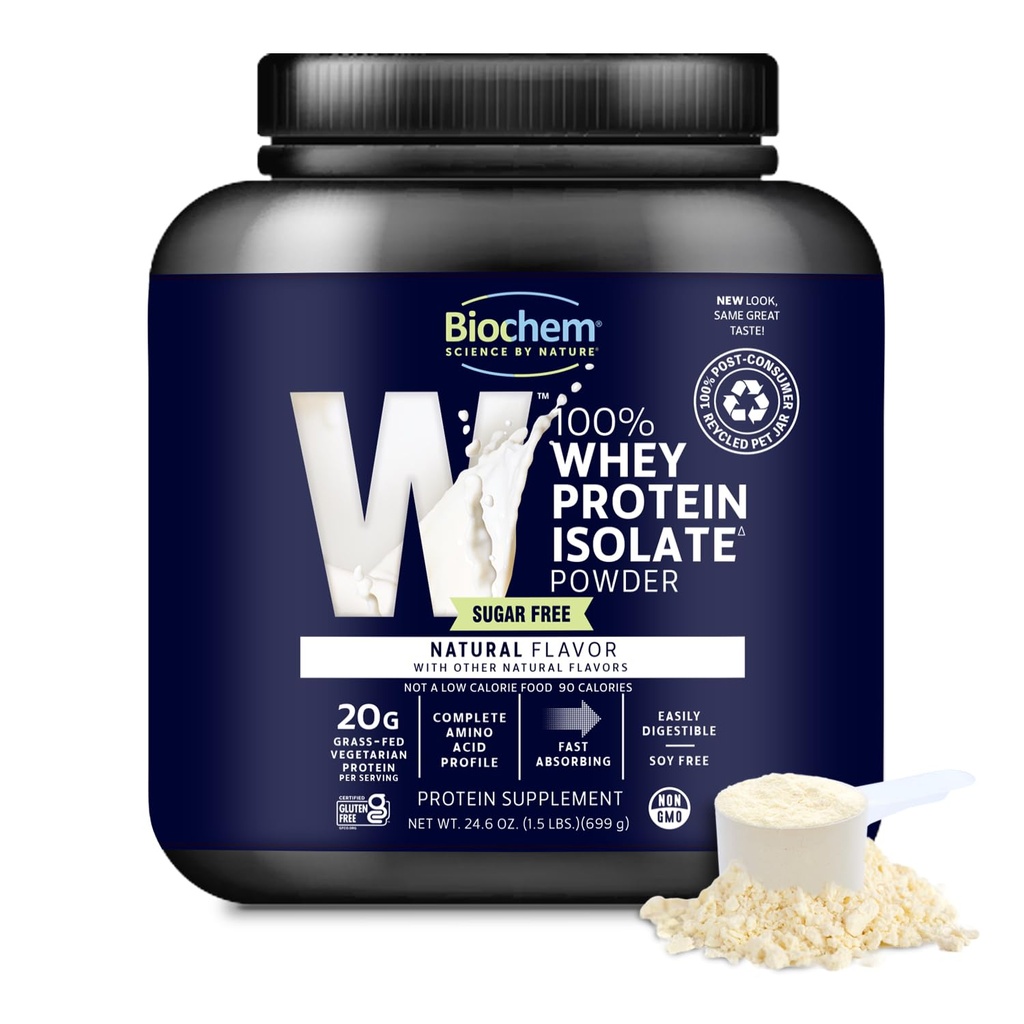 Biochem% 100 Whey Isolate Protein Tozu - Grass Fed, Low Carb, Keto-Friendly, Non-GMO, Gluten-Free - Supports Immune Health & Muscle Recovery 20g Vegetarian protein per Service - Natural Flavor,1.5lb