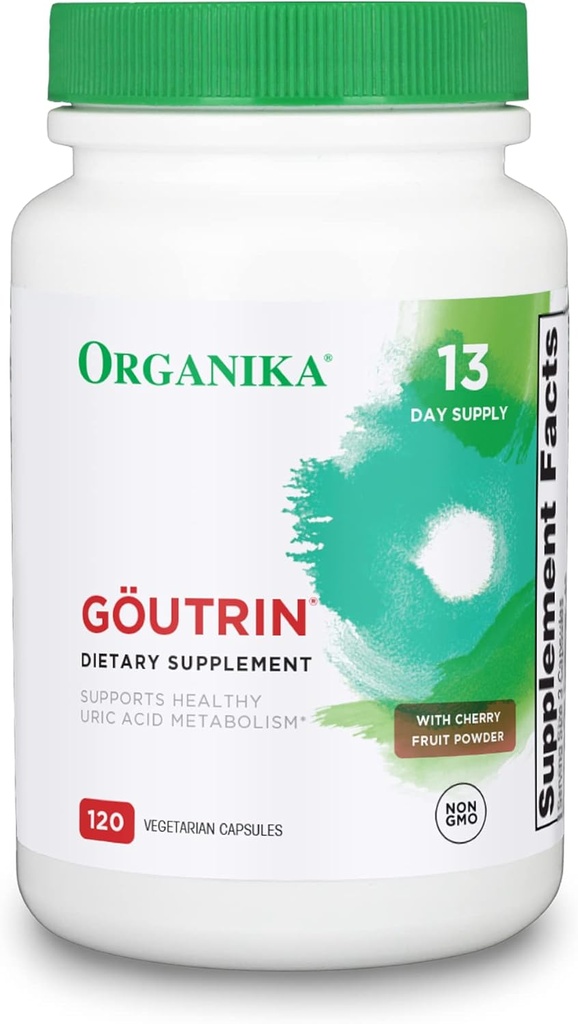 Organika Goutrin Uric Acid Flush for Gout (120 Caps): Απαλή υποστήριξη ουρών με κεράσι, θυμάρι, σέλινο, μέντα, & VIT C: Καθαρή & Vegan Gout Συμπληρώματα για άνδρες & γυναίκες - Μεταβολισμός & Κινητικότητα
