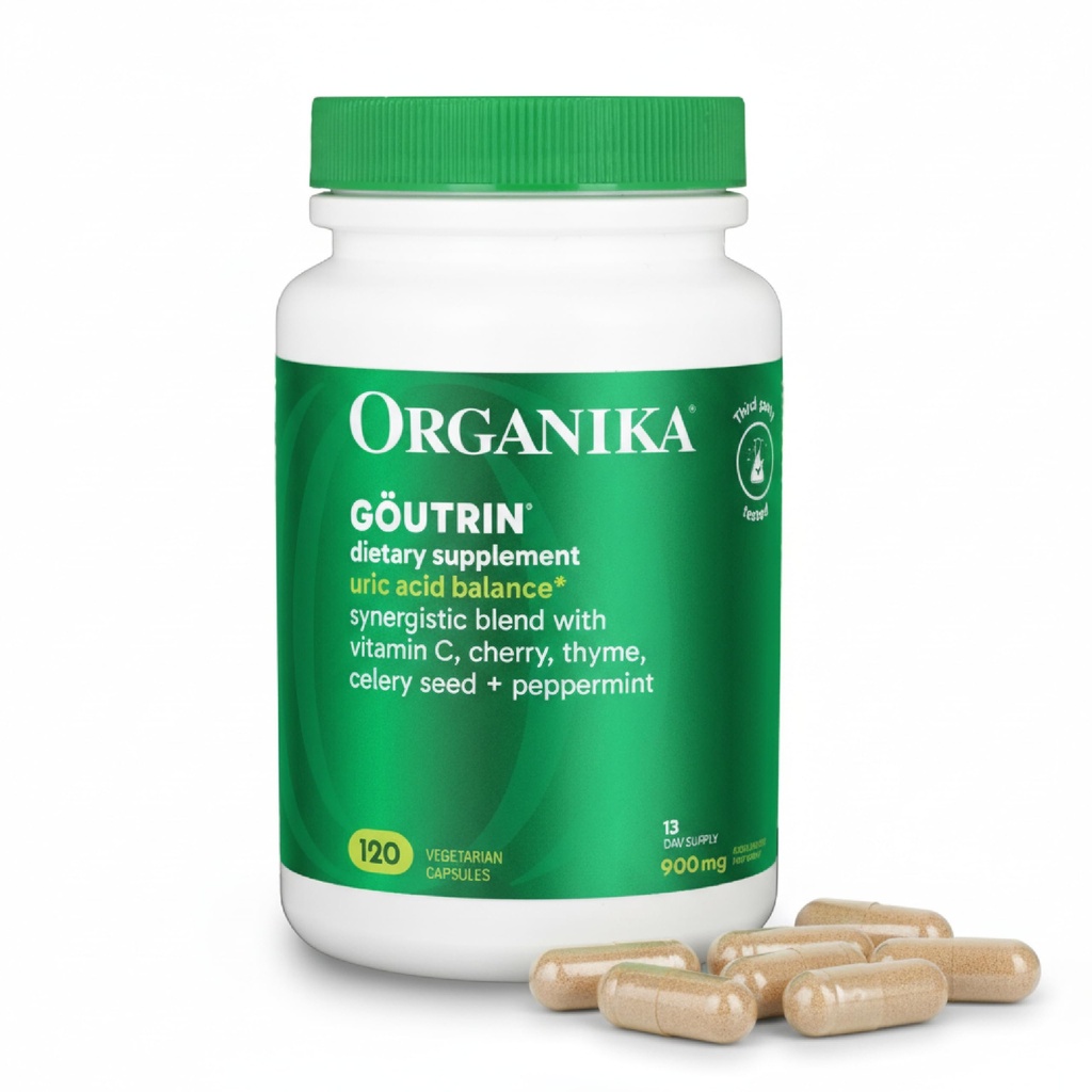 Organika Goutrin Uric Acid Flush for Gout (120 Caps): Απαλή υποστήριξη ουρών με κεράσι, θυμάρι, σέλινο, μέντα, & VIT C: Καθαρή & Vegan Gout Συμπληρώματα για άνδρες & γυναίκες - Μεταβολισμός & Κινητικότητα