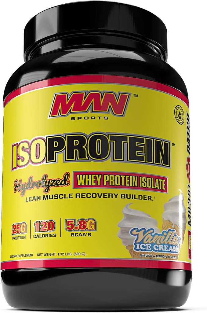 Man Sports ISO-Protein Hydrolyzed 100% Pure Whey proteini Isolate Toz, Vanilla Ice Cream, 1.32 Pounds (20 Days Supply)
