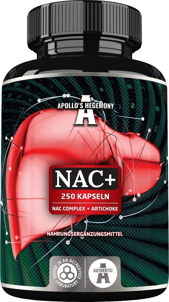 APOLLO'S HEGEMONY NAC + 600 mg - N-Acetyl L-Cysteine ve Artichoke Extract, 250 Vegan Capsules, 8 Ay Supply, Amino Acid Diyetary Supplement to Support Liver and Digestive Tract Functions
