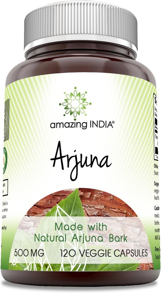 Amazing India Arjuna (Made with Natural Arjuna) 500 Mg Supplement | Vegetarian Capsules | Non-GMO | Gluten-Free | Made in USA (1 Pack | 120 Count)