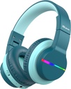 IClever BTH12 Çocuklar Bluetooth Kulaklıklar, Renkli LED Işıklar Kablosuz Çocuk Yurdu,74/85dBA Güvenli,85H Playtime,Bluetooth 5.2,Over Ear Kulaklıklar iPad/Tablet/Airplane,Green