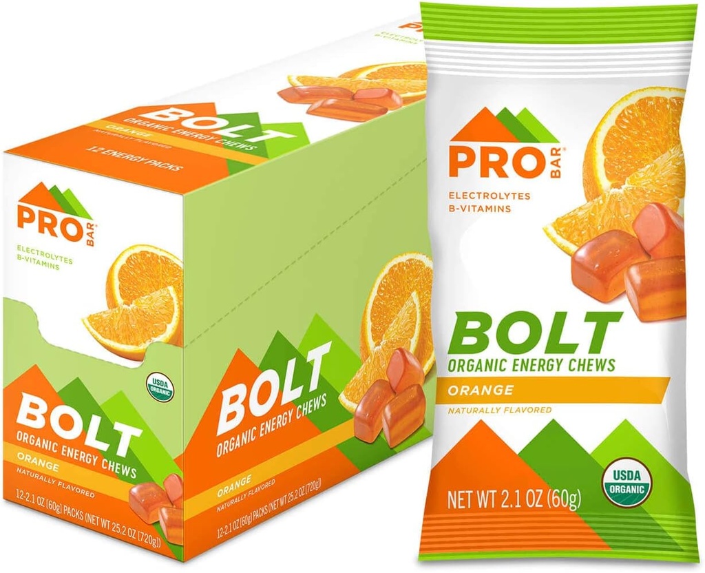 PROBAR - BOLT Organik Enerji Chews, Orange, Non-GMO, Gluten-Free, USDA sertifikalı Organik, Sağlıklı, Doğal Enerji, Hızlı Yakıtlar B & C (12 Count)