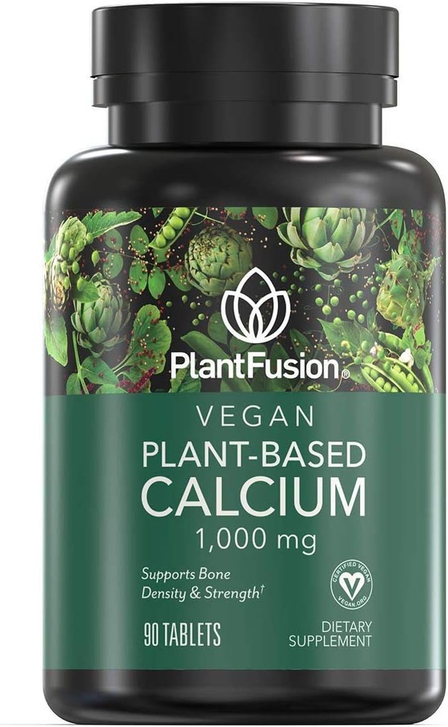 PlantFusion Vegan Calcium, Ασβέστιο με βάση το Premium Plant (1000mg) που προέρχεται από τα ισλανδικά Red Algae, Plus Magnesium, D3, K2, και Boron, 90 Vegan Tablets