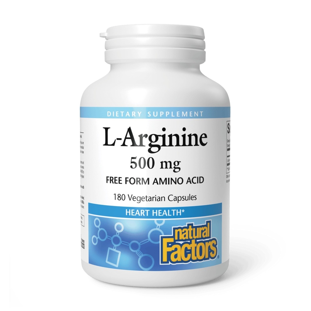 Doğal Faktörler, L-Arginine 500 mg, Sağlıklı Cardiovasküler Sistem, Kalp ve Kas Metabolism, 180 kapsül (180 hizmet)
