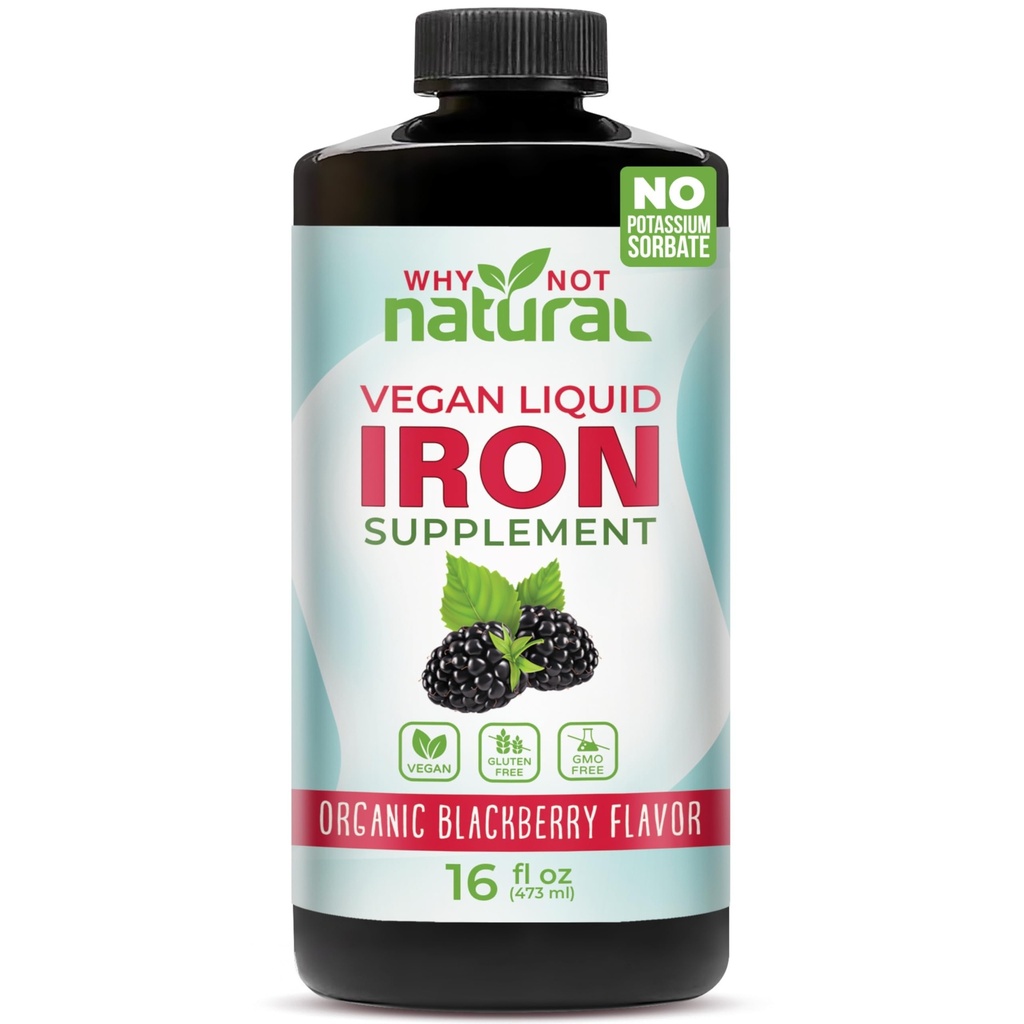 Neden Kadınlar için Doğal Sıvı Demir Supplement, Erkekler ve Çocuklar, Vegan Anemi, Sugar Free, Vegan, Non-GMO, Organik BlackBerry Flavor 16 Fl Oz