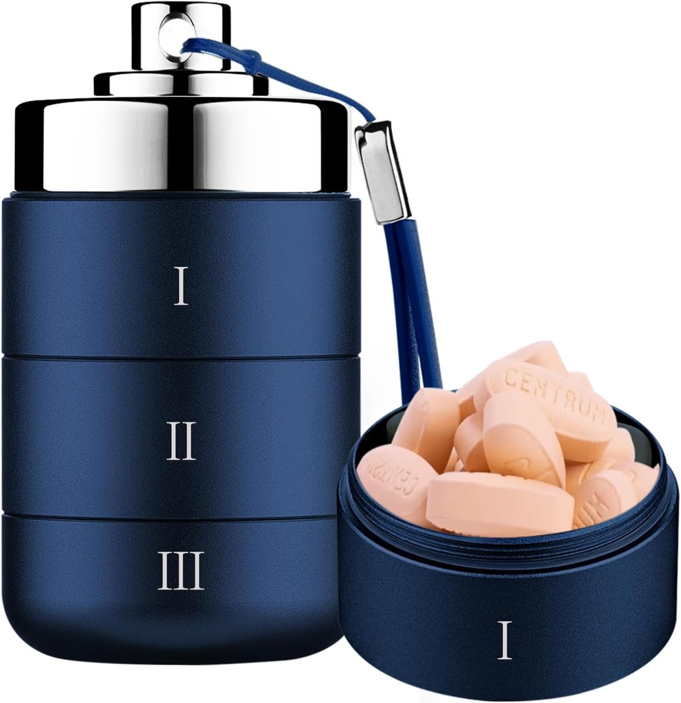 Metal Seyahat Pill Organizer, Portatif Sular Günlük Pill Box, Büyük Alüminyum Pill Case Konteyner 3 Times a Day Vitamin Organizer, Daily Medicine Organizer, Fish Oil, Supplement