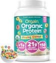 Orgain Organic Vegan Protein Powder, Fruity Cereal - 21g Πρωτεΐνη με βάση τα φυτά, 8g Προβιοτικές Ίνες, Χαμηλό Καθαρό Καρβίδιο, Χωρίς Συστατικά Λακτόζης, Χωρίς Προστιθέμενη Ζάχαρη, Μη-ΓΤΟ, Για Ανακινήσεις & Smoothies, 2,03 lb
