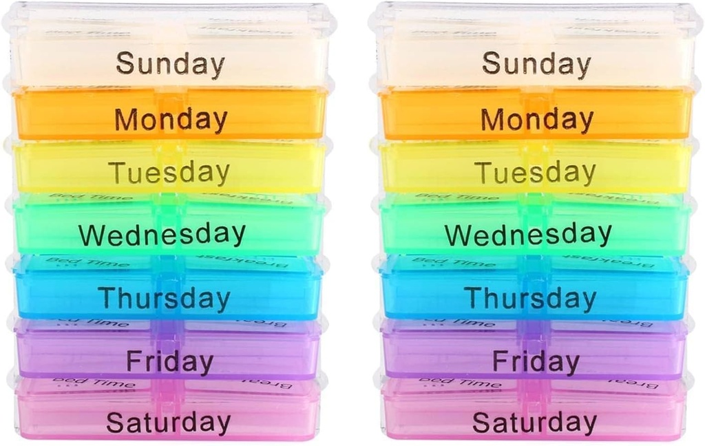 Pill Dispenser, 2 PCS Pill Organizer 4 φορές την ημέρα, 7 Day Pill Box Φορητό Travel Pill περίπτωση Stackable Διαμερίσματα Personal Medicine Organizer για Βιταμίνες Fish Oils χάπια Συμπληρώματα