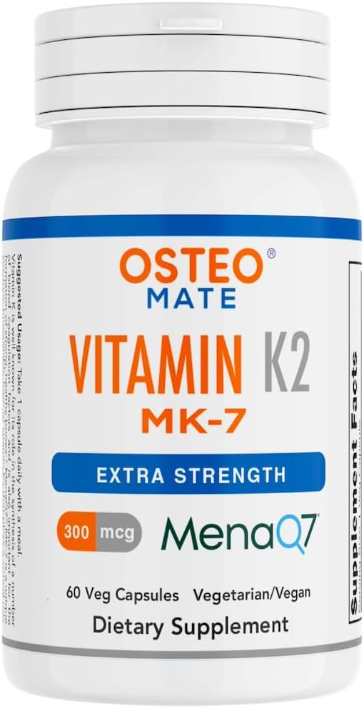 Osteo Mate® Vitamin K2 (MK-7) 300 mcg Supplement, Ekstra Kuvvet, 60 Veg Capsules