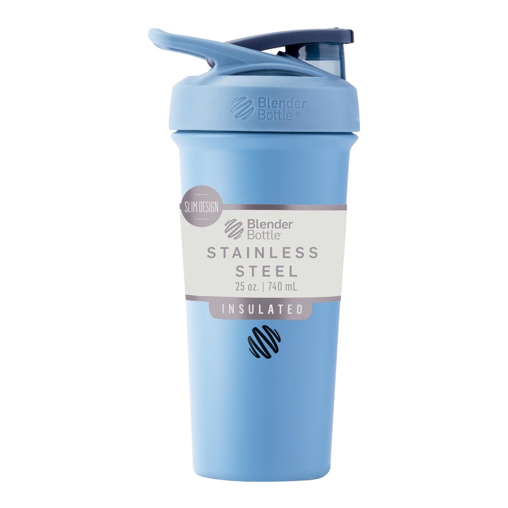BlenderBottle Sport Sleek, Paslanmaz Çelik Shaker Şişe'yi Wiresk, 25-Ounce, Dusty Blue – Protein Shakes & Hydration for Athletes & Fitness Enthusiasts, Easy Mix, Slim Easy to Hold, Keeps Drinks Cold, Lockable Lid
