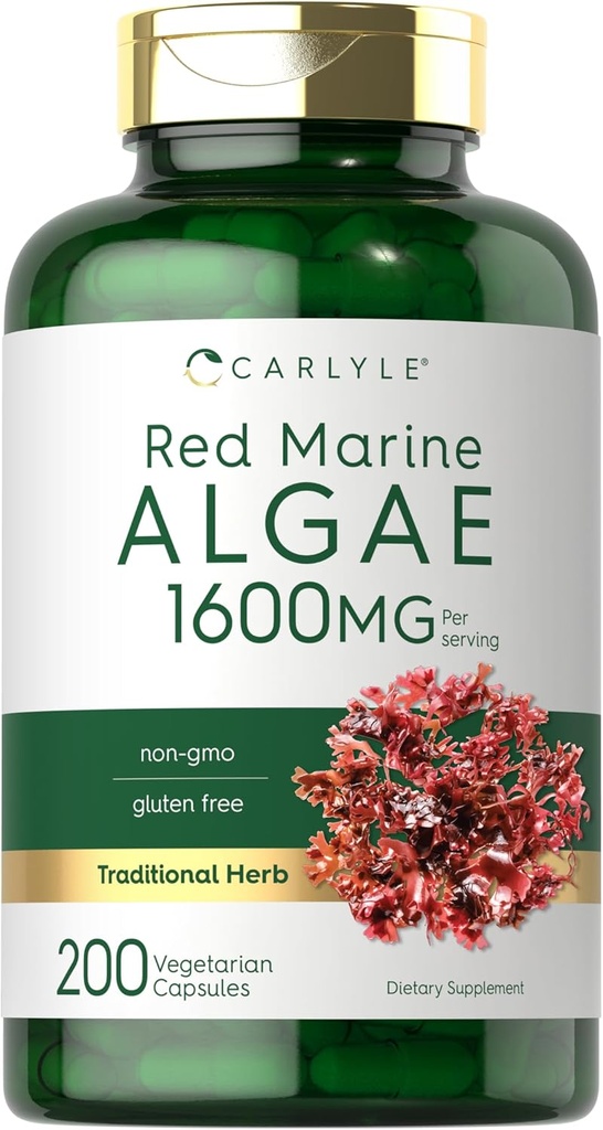 Carlyle Red Marine Algae 1600 mg | 200 Capsules | Vegetarian Supplement | Non-GMO, Gluten Free