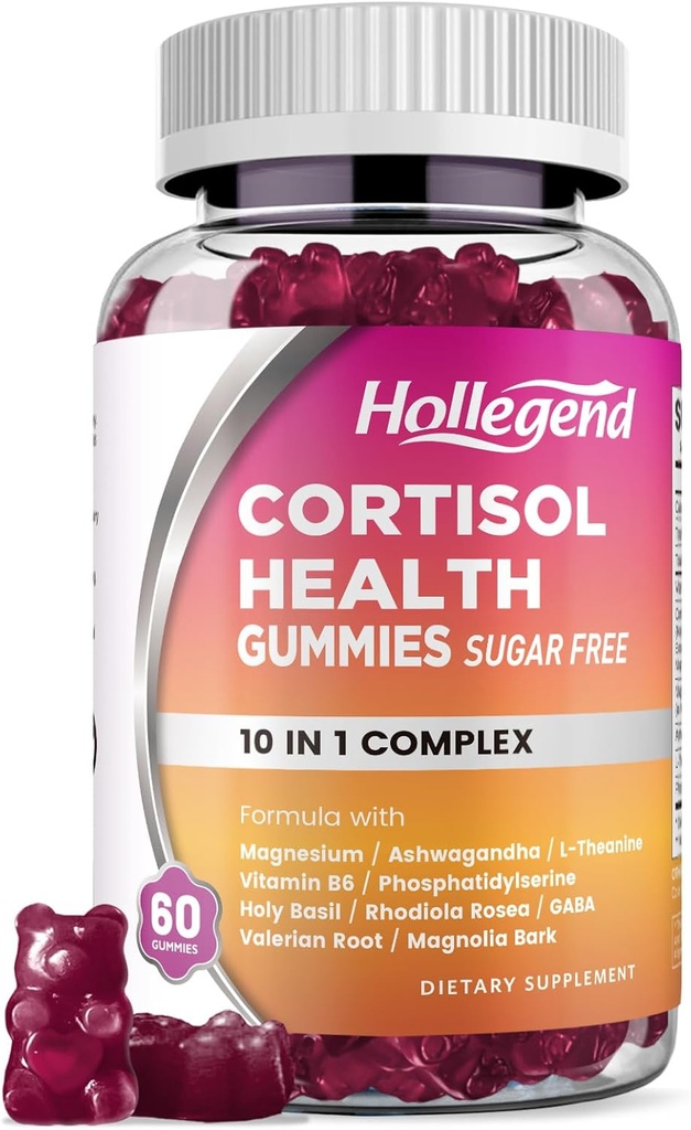 Cortisol Supplements for Women Men, Cortisol Gummies with Ashwagandha, Magnesium, L-Theanine, Phosphatidylserine, B6 for Cortisol Detox, Relaxation, Sleep, Focus, Sugar-Free, Vegan, 60