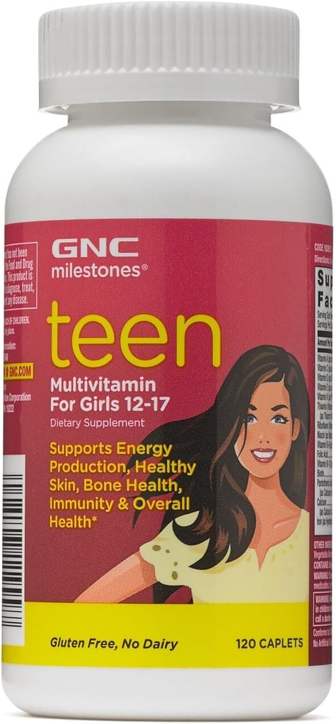 GNC Milestones Girls 12-17, 120 Caplets, Energy Production ve Sağlıklı Skin, Bone Health ve Immunity