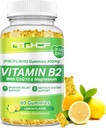 Yetişkinler ve Çocuklar için B2 Vitamini - Riboflavin 400 mg Supplement with Magnezyum Glycinate & CoQ10, Support Migraine Relief & Nervous System, Boost Energy, Sugar Free Vegan B2 Gummies Lemon Flavor