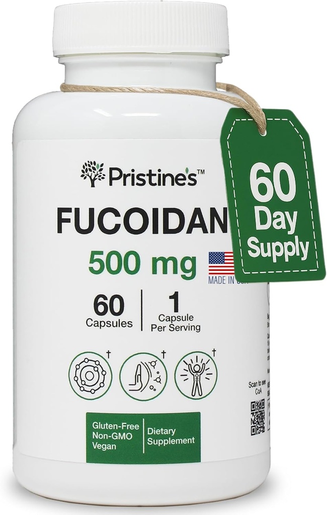 PRISTINE'S Fucoidan 500MG Immunity Supplement Capsules - 60 Day Supply - Brown Seaweed Extract - Potent Herbal Anti Loxy Health & Skin Health Support