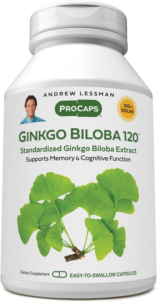 ANDREW LESSMAN Ginkgo Biloba 120 mg - 180 Capsules - Oksijen ve Nutrients Akışını Beyini Yakıt Etmek için Standartlaştırılmış Tür. Beyin, Hafıza ve Bilişsel Fonksiyonları Destekler. Katkı yok