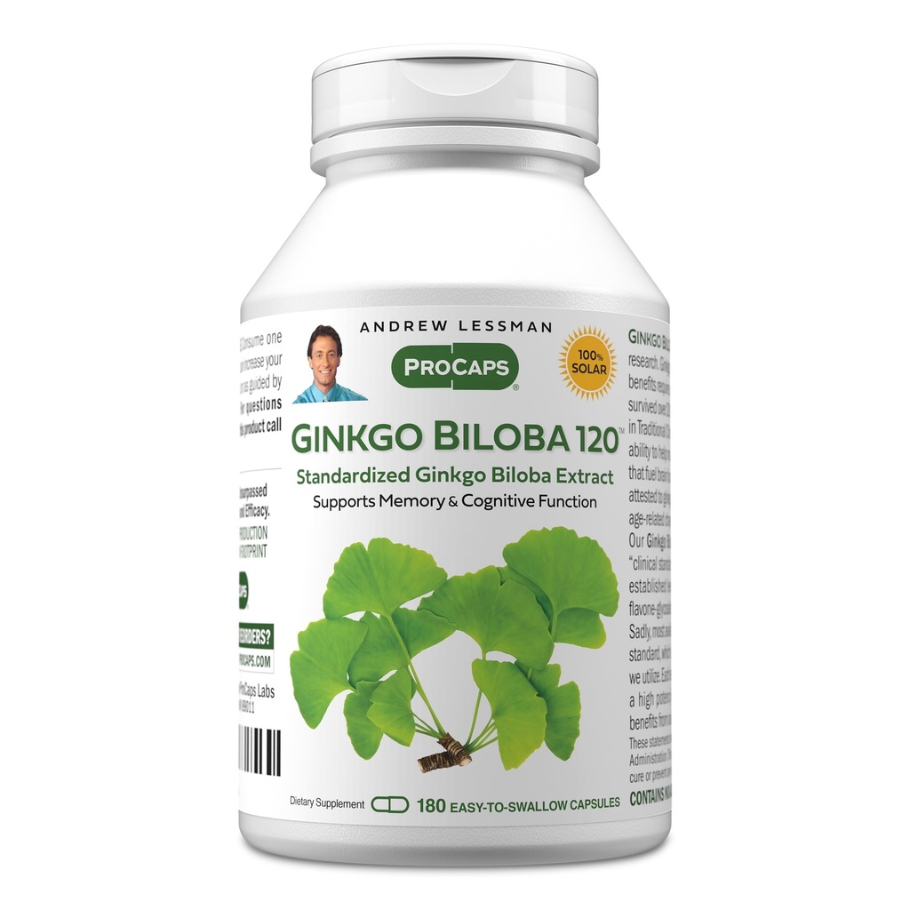 ANDREW LESSMAN Ginkgo Biloba 120mg - 180 κάψουλες - Standardized Extract to Reserve Flow of Oxygen and Nutrients to Fuel The Brain. Υποστηρίζει τον εγκέφαλο, τη μνήμη και τη γνωστική λειτουργία. Χωρίς πρόσθετα