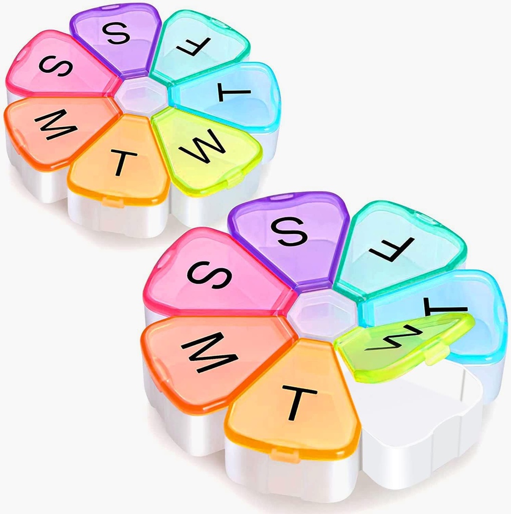 2 Pack Ekstra Büyük Haftalık Pill Organizer, Winlike Flower XL 7 Day Pill Box Case for Travel Medicine Organizer Vitamin/Fish Oil /Pills/Supplements /Pills /Supplements