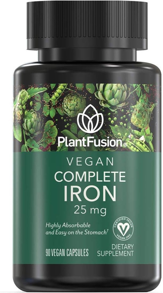 PlantFusion Vegan Iron Συμπληρώματα από, Premium Plant Based Iron Συμπληρώματα για γυναίκες και άνδρες (25mg), Plus Folate & B12, 90 Veggie Κάψουλες