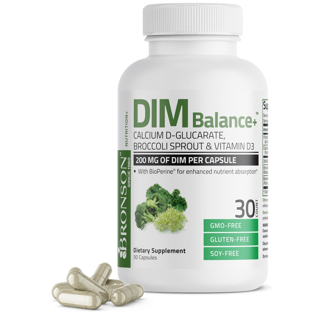 Bronson DIM Balance+dis D-Glucarate, Broccoli Sprouts and Vitamin D3 200 MG of DIM per Capsule Supports Estrogen Metabolism and Balanced Hormon Seviyeleri Non-GMO, 30 Vegetarian Capsules