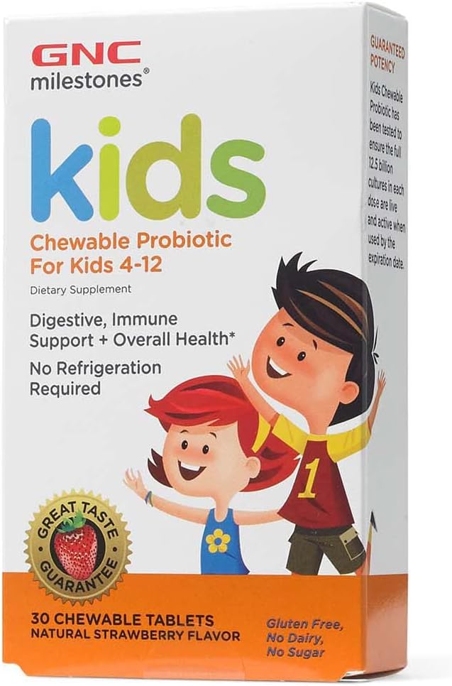 GNC Milestones Kids Chewable Probiyotik for Kids 4-12, 30 Chewable Tabletler, Destekler Digestive and Immune System