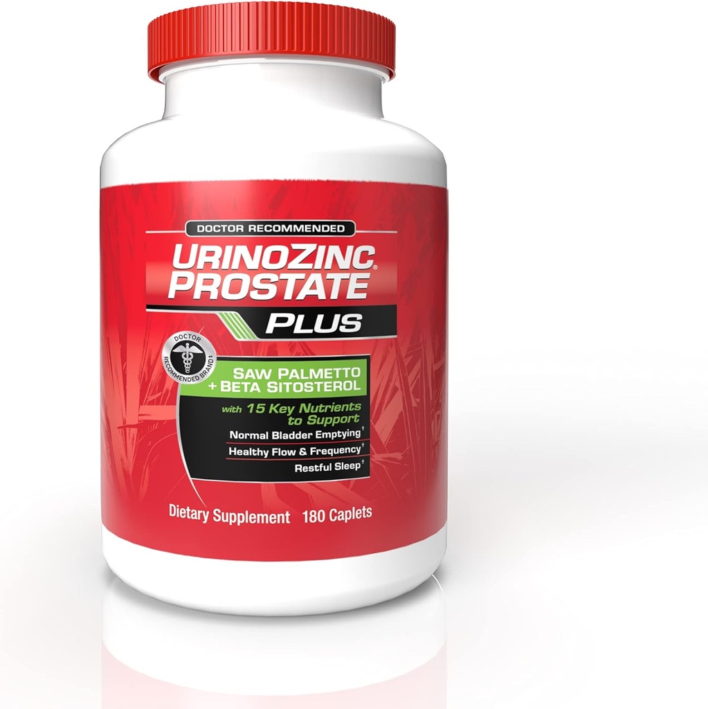 Urinozinc Plus - Prostate Supplement with Beta Sitosterol & Saw Palmetto – Frequent Urination Abouts & Support your Prostate Health, 180 Caplets