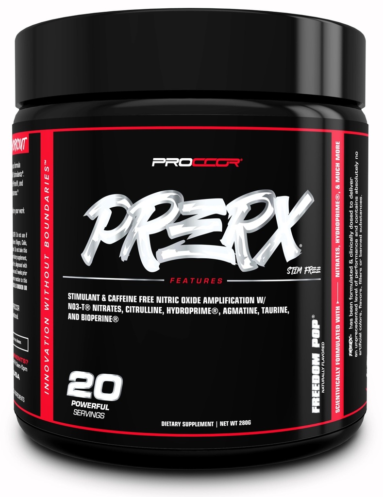 PreRx Caffeine Free Version - Tam Klinik olarak Dosed, Bilimsel olarak Formula 1 Performans Nitrates, Doğal Flavored - 20 Hizmet (Özgür Pop)