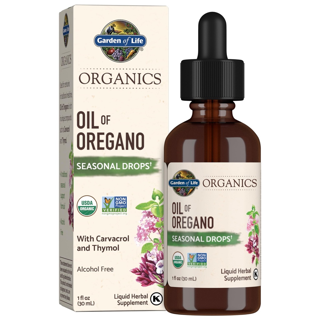 Life Organics Oil of Oregano Mevsim Drops 1fl oz (30 mL) Sıvı, Yoğun Bitki Destek - Alkol Özgür, Organik, Non-GMO, Vegan & Gluten Free Herbal Supplements