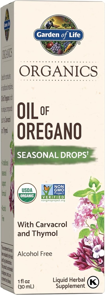 Life Organics Oil of Oregano Mevsim Drops 1fl oz (30 mL) Sıvı, Yoğun Bitki Destek - Alkol Özgür, Organik, Non-GMO, Vegan & Gluten Free Herbal Supplements