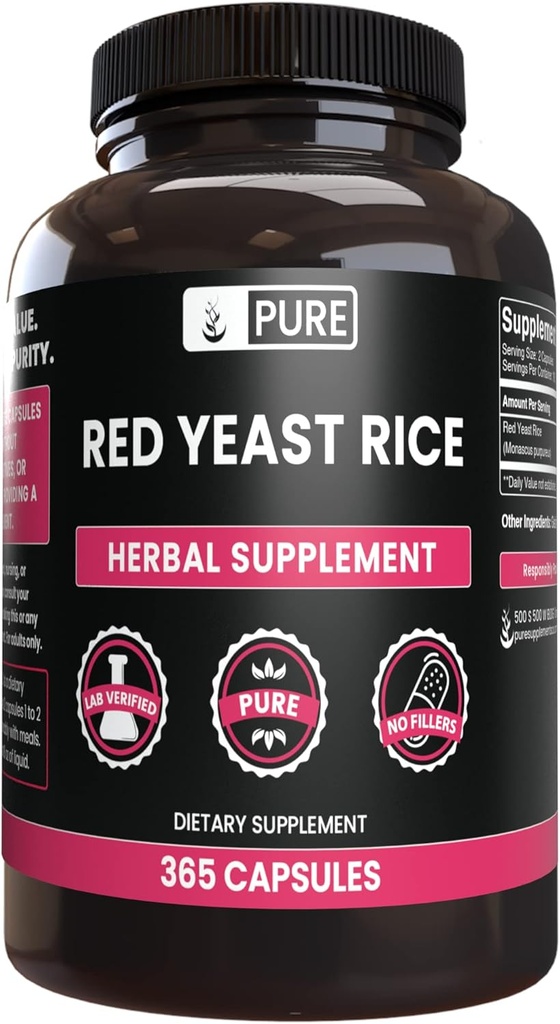 PURE ORIGINAL INGREDIENTS Red Yeast Rice (365 Capsules) Magnezyum Or Rice Fillers, Always Pure, Lab TY