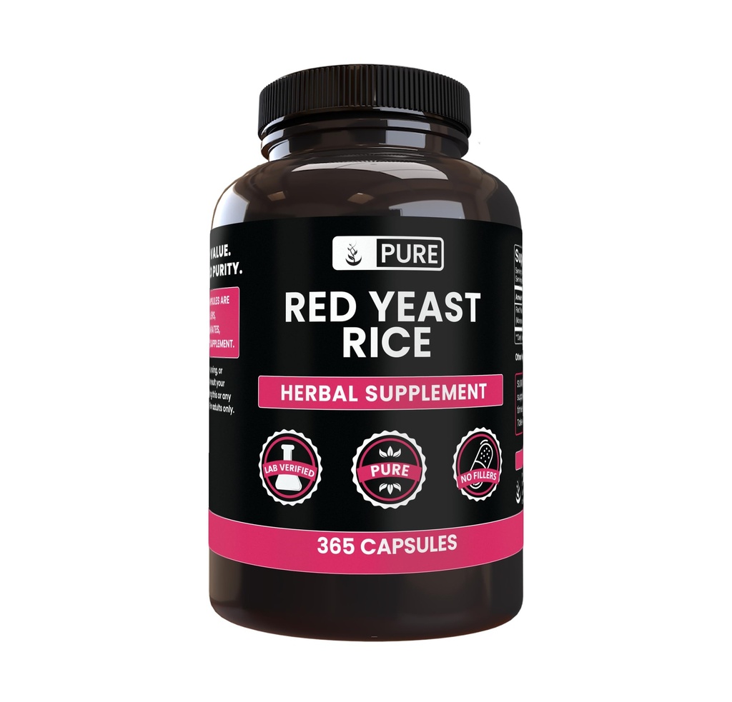 PURE ORIGINAL INGREDIENTS Red Yeast Rice (365 Capsules) Magnezyum Or Rice Fillers, Always Pure, Lab TY