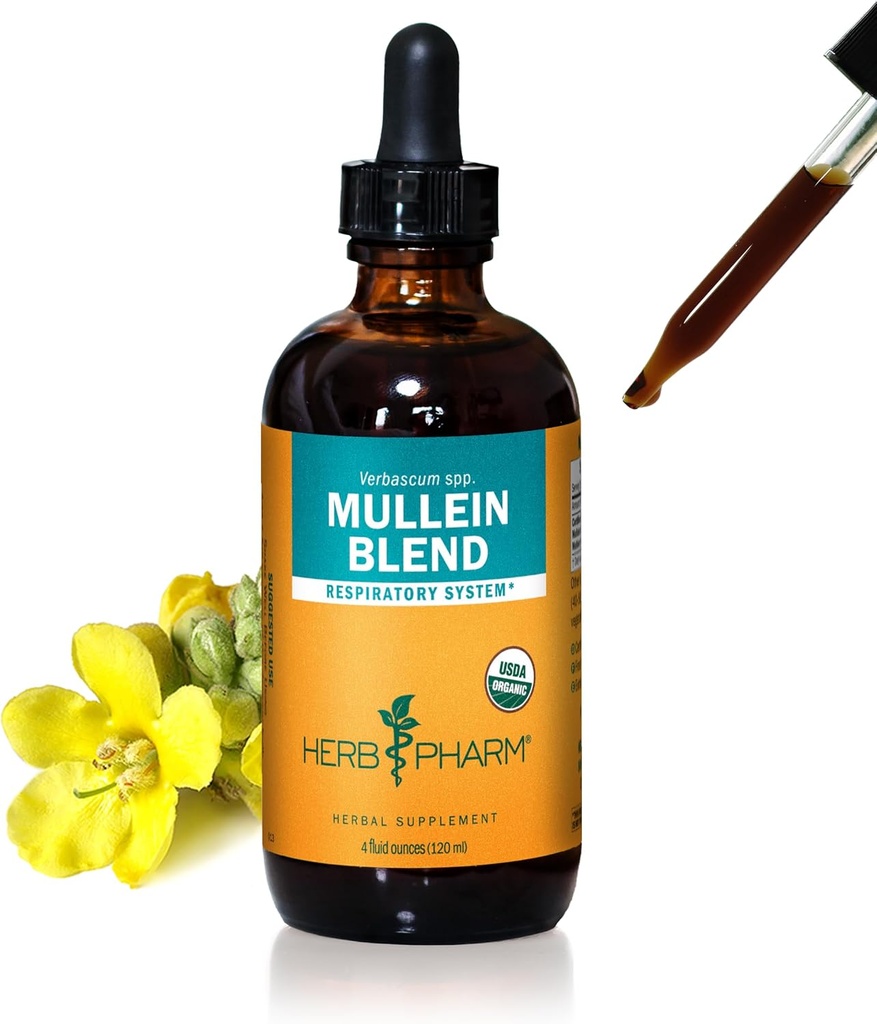 Herb Pharm Certified Organic Mullein Blend Liquid Extract for Respiratory System Support - 4 Ounce