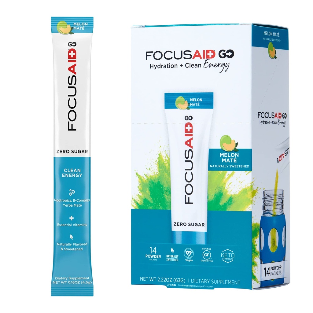 FOCUSAID GO Nootropics Energy Mix, Zero Sugar, Alfa-GPC, GABA, B-Complex, Yerba Mate, Green Tea, Keto Friendly, 100 mg Natural Caffeine (G 14)