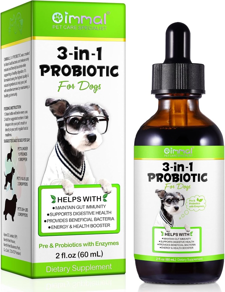 Köpekler için Probiyotik, Doğal 3 1 Dog Probiyotik Drops Relieve Diarrhea, Supports Gut Health, Itchy Skin, Allergies, Immunity, Digestive Enzyme for Dog Supplement, Bacon Flavor - 60 ml / 2 floz