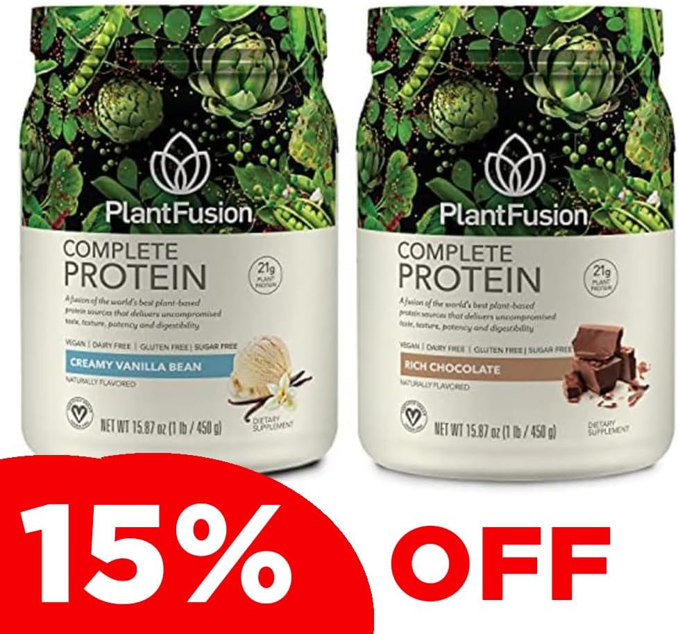 PlantFusion Complete Plantive Pea Protein Toz Paketi, Non-GMO, Vegan, Süt Free, Gluten Free, Soy Free, Anti w/Digestive Enzymes, Diyetsel Tamam, Vanilla Bean ve 1 Chocolate Pound Pound