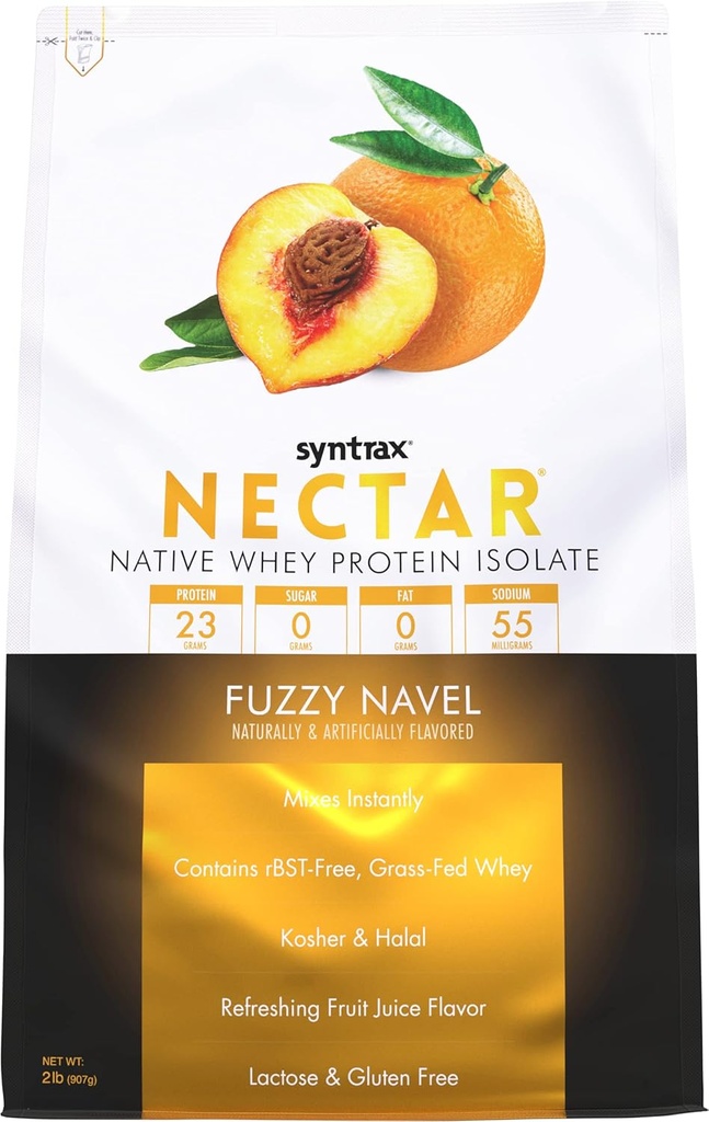 Nectar διατροφής Syntrax, 100% Whey Protein Isolate σκόνη, δροσιστική γεύση φρούτων, Fuzzy Navel, 2 lbs